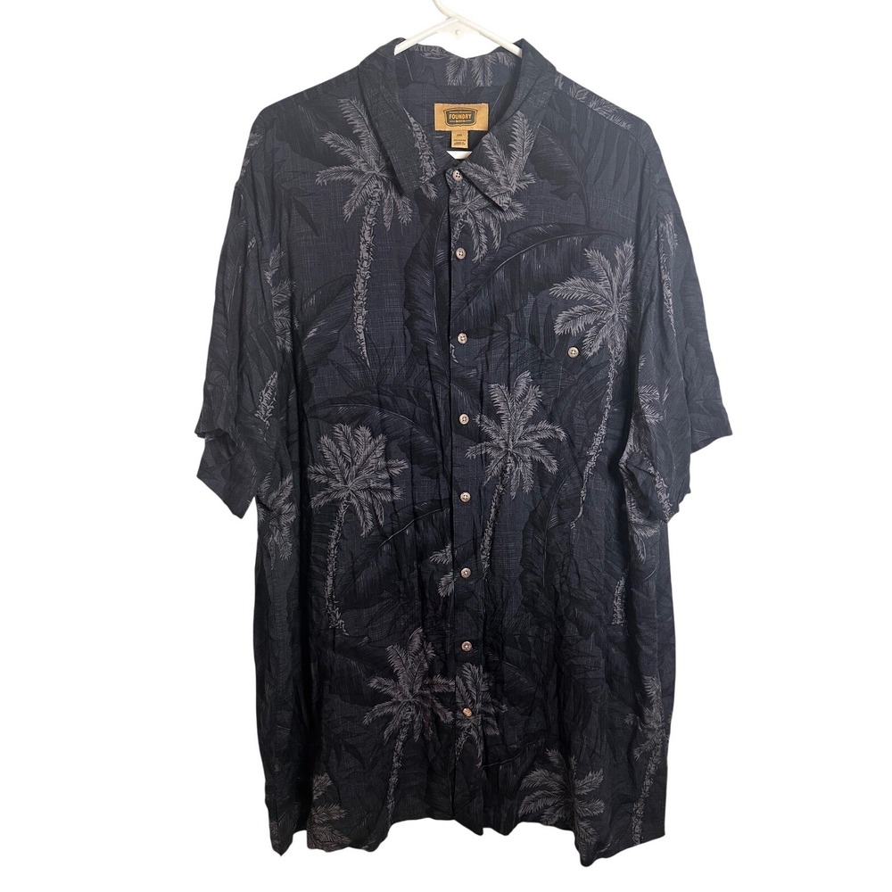 The Foundry Supply Co Mens‎ 2XL Hawaiian Shirt Black Rayon Tropical Palm Tree SS